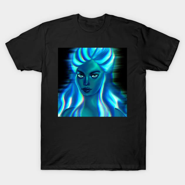 Neon Blue Hair woman T-Shirt by galaxieartshop